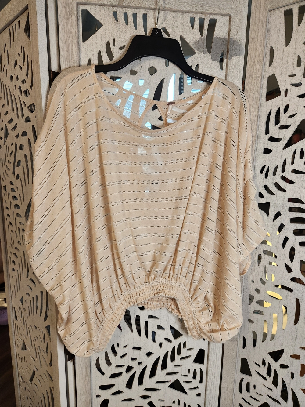 Free People Cream Striped Dolman Sleeve Cropped Top
